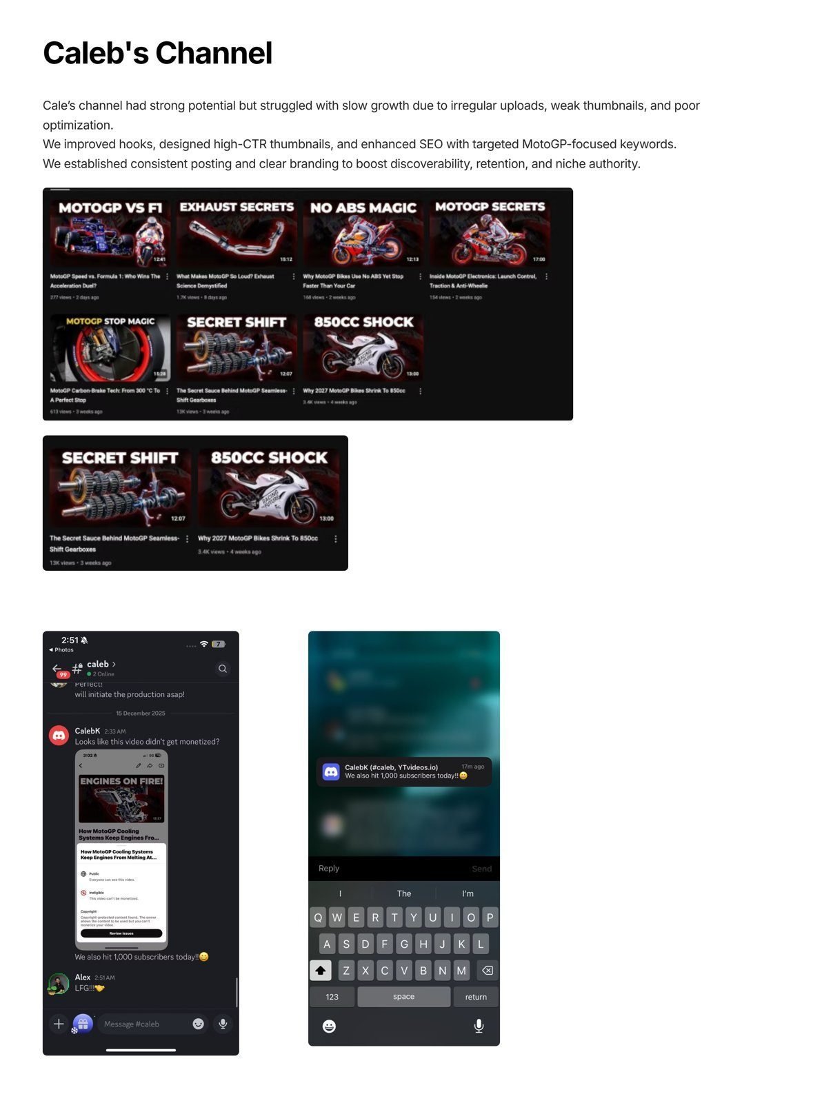 Caleb's channel: MotoGP revamp: hooks and SEO fixed, past 1,000 subs
