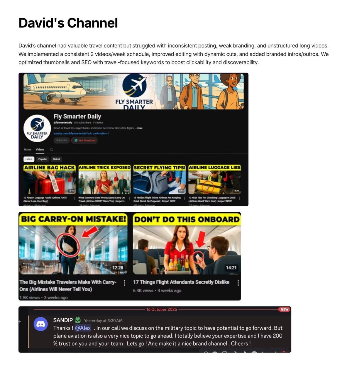David's channel: Travel channel revamped, now 2 videos every week