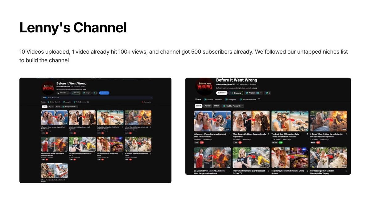 Lenny's channel: 1 video hit 100k views from the first 10 uploads
