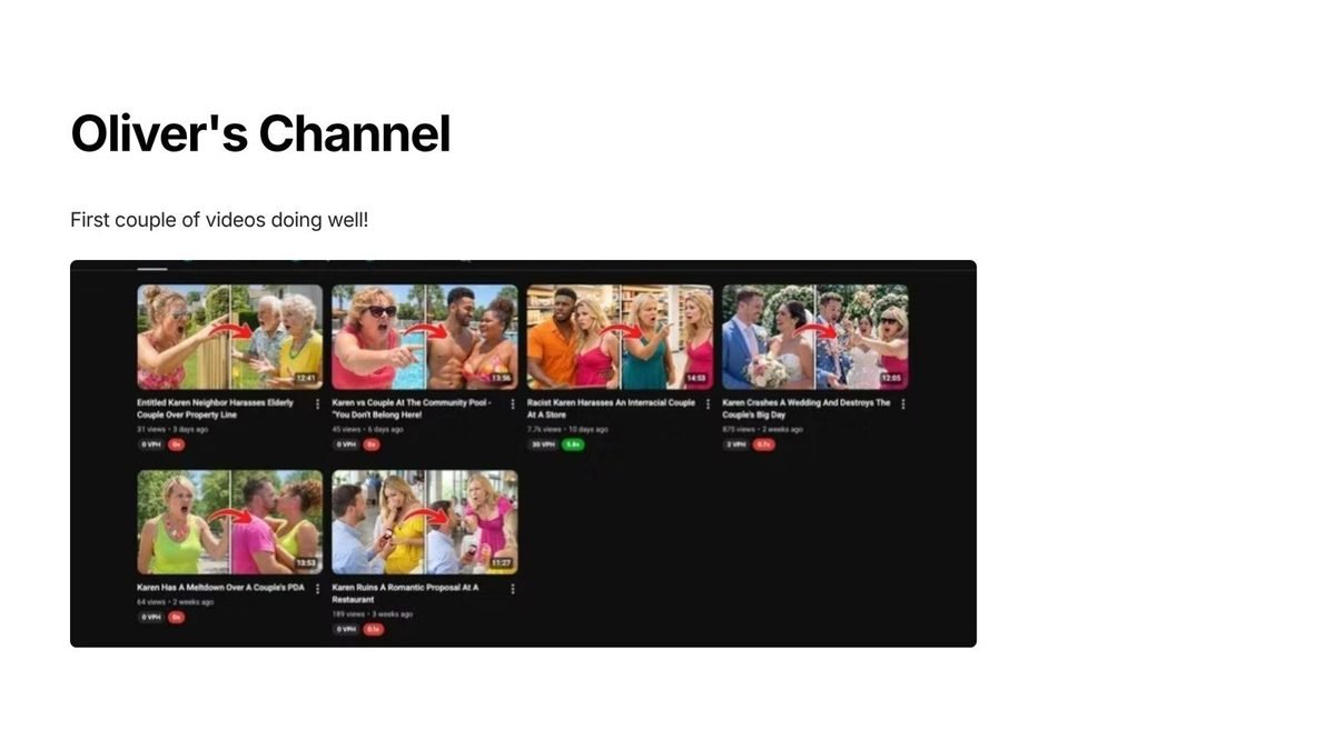Oliver's channel: First couple of videos already doing well