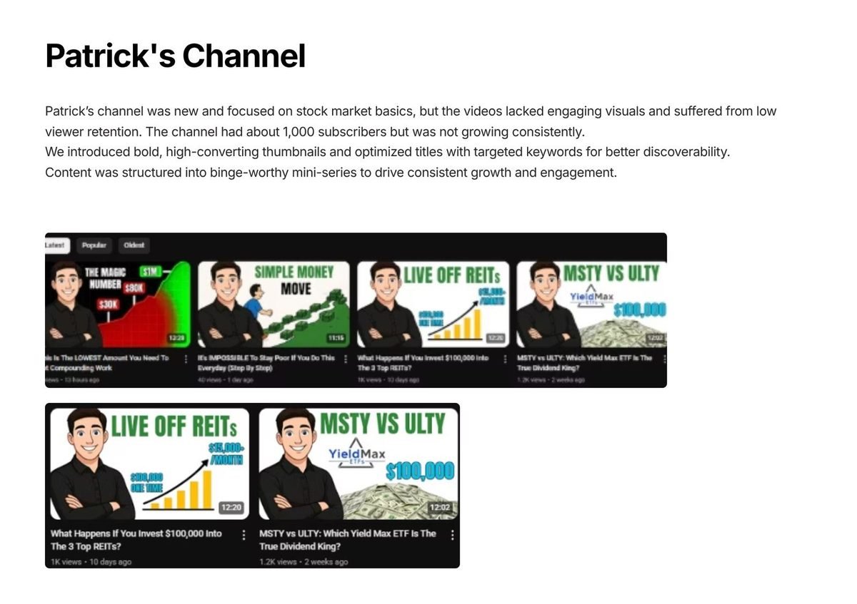 Patrick's channel: New thumbnails and mini-series revive a 1,000 sub channel
