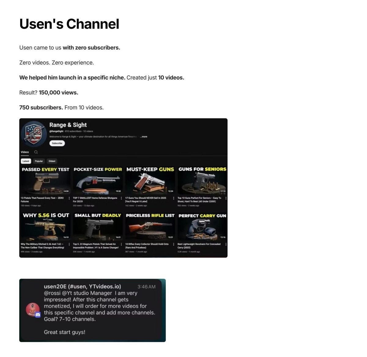 Usen's channel: From zero to 150,000 views and 750 subs in 10 videos