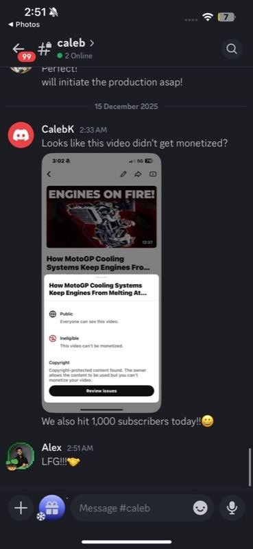 Chat celebrating a channel hitting 1,000 subscribers and discussing monetization