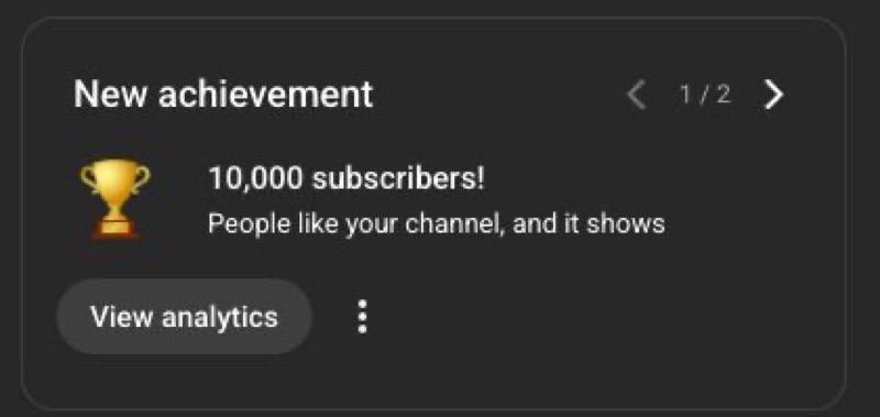 YouTube milestone card for reaching 10,000 subscribers