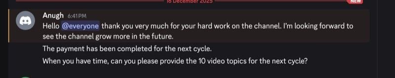 Message thanking the team and confirming the next production cycle